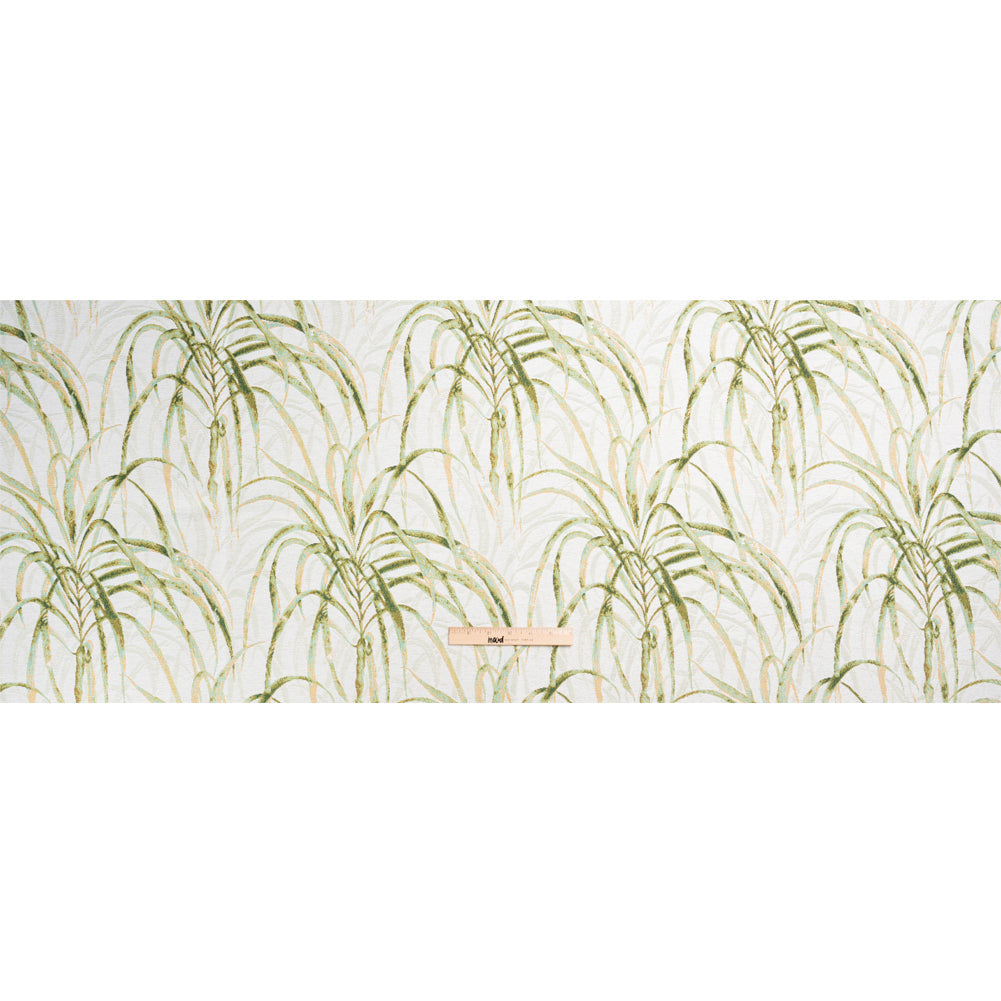 Ivory and Green Palm Fronds Polyester Jacquard
