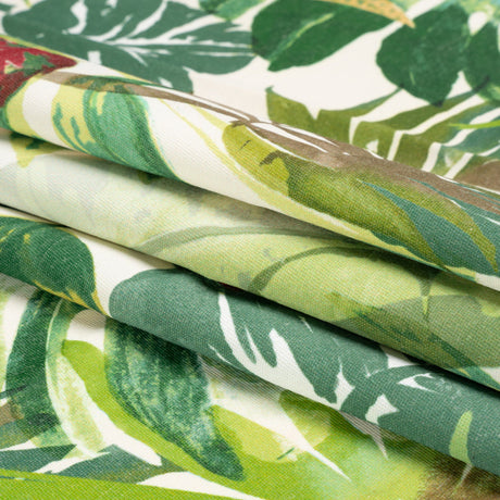 Green and Cream Tropical Leaves Printed Polyester Canvas
