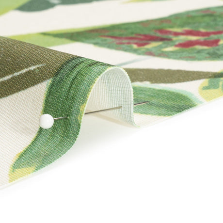 Green and Cream Tropical Leaves Printed Polyester Canvas