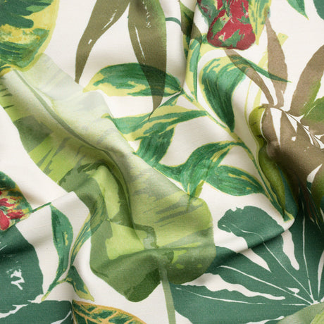 Green and Cream Tropical Leaves Printed Polyester Canvas