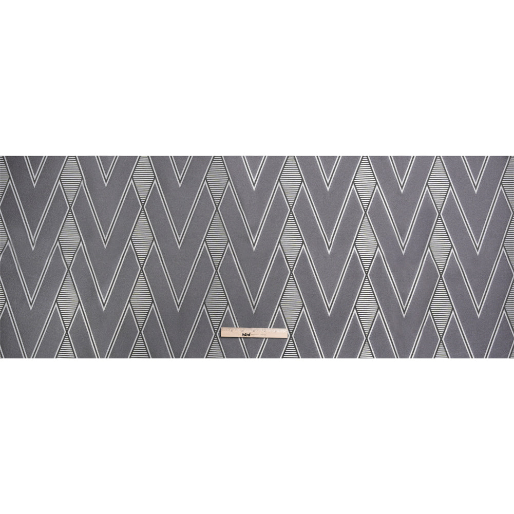 Silver, Charcoal and Gray Deco Diamonds Polyester Jacquard