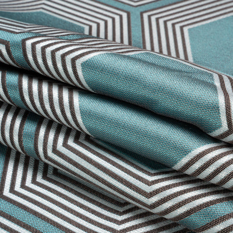 Teal, Charcoal and Gray Reverberating Hexagons Polyester Jacquard