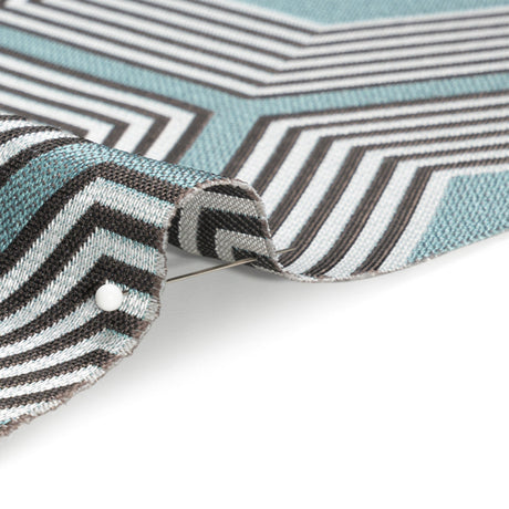 Teal, Charcoal and Gray Reverberating Hexagons Polyester Jacquard