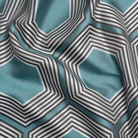 Teal, Charcoal and Gray Reverberating Hexagons Polyester Jacquard