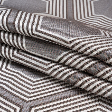 Silver, Charcoal and Gray Reverberating Hexagons Polyester Jacquard
