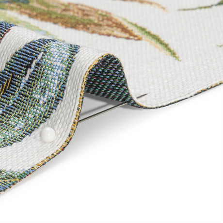 White and Green Tropical Leaves Polyester and Cotton Jacquard