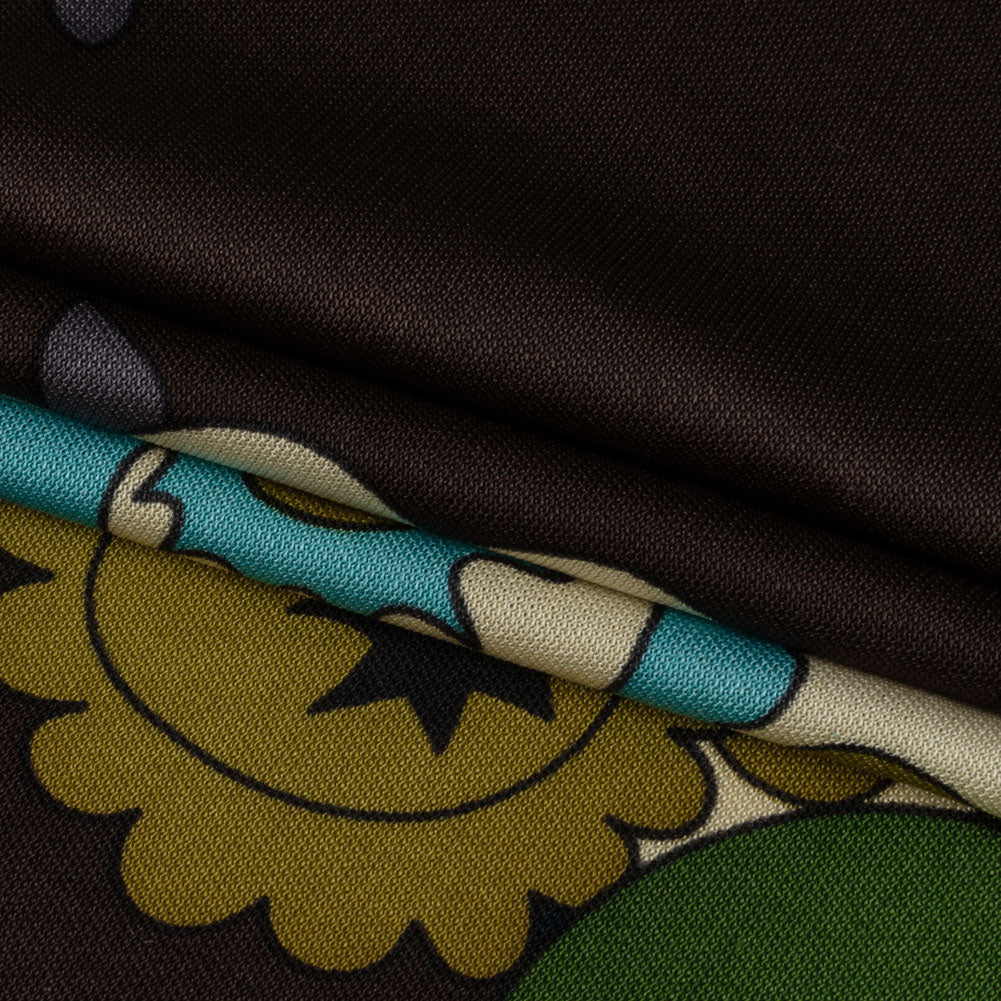Blue, Brown and Green Floral Silk Jersey Panel