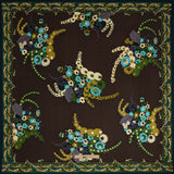 Blue, Brown and Green Floral Silk Jersey Panel