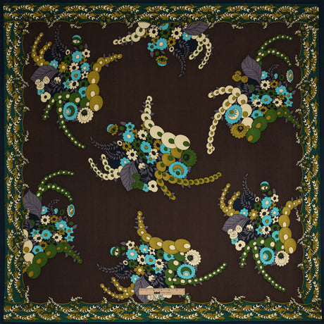 Blue, Brown and Green Floral Silk Jersey Panel