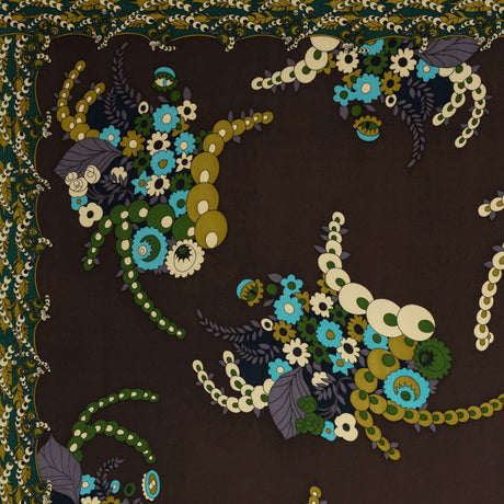 Blue, Brown and Green Floral Silk Jersey Panel