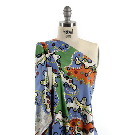 Country Blue, Orange and Sage Amoeba Medley Abstract Silk Jersey