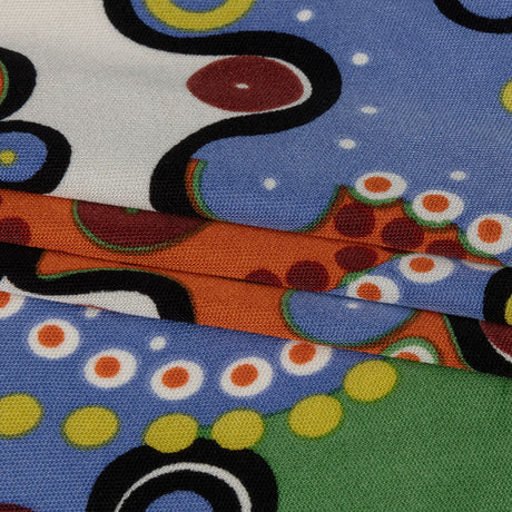 Country Blue, Orange and Sage Amoeba Medley Abstract Silk Jersey