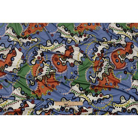 Country Blue, Orange and Sage Amoeba Medley Abstract Silk Jersey