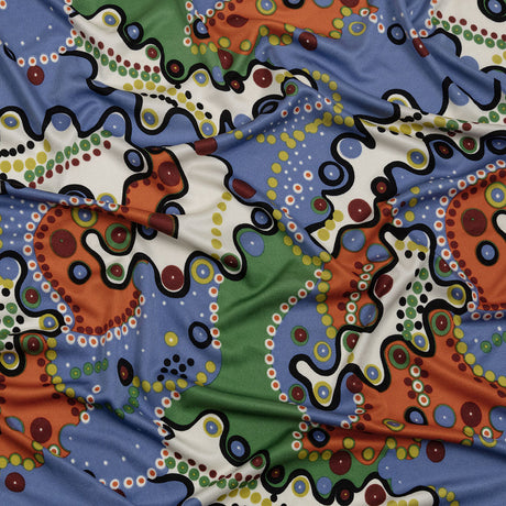 Country Blue, Orange and Sage Amoeba Medley Abstract Silk Jersey
