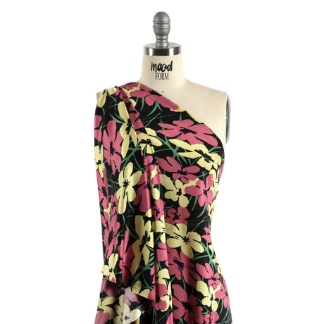 Black, Dark Rose and Yellow Floral Silk Jersey