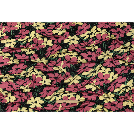 Black, Dark Rose and Yellow Floral Silk Jersey