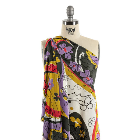 Lavender, Scarlet and Mustard Retro Floral Silk Jersey