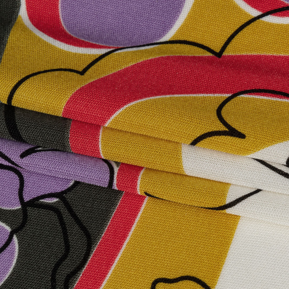 Lavender, Scarlet and Mustard Retro Floral Silk Jersey