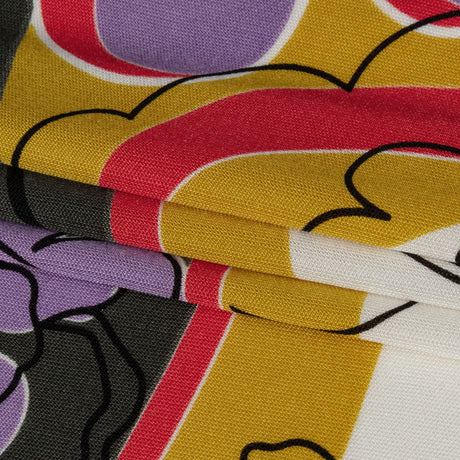 Lavender, Scarlet and Mustard Retro Floral Silk Jersey