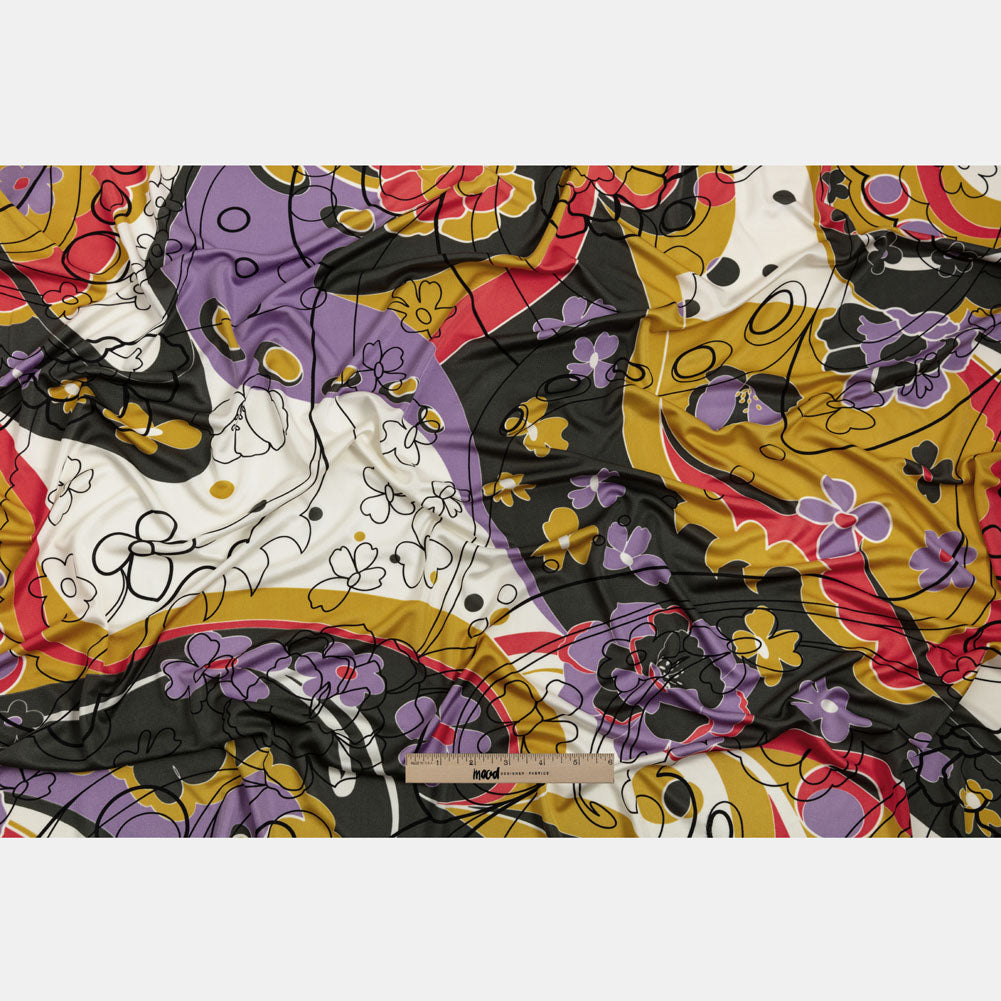 Lavender, Scarlet and Mustard Retro Floral Silk Jersey