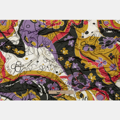 Lavender, Scarlet and Mustard Retro Floral Silk Jersey