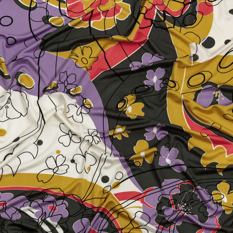 Lavender, Scarlet and Mustard Retro Floral Silk Jersey