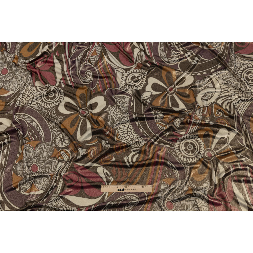 Purple, Fuchsia and Goldenrod Retro Floral SIlk Jersey with Gold Foil