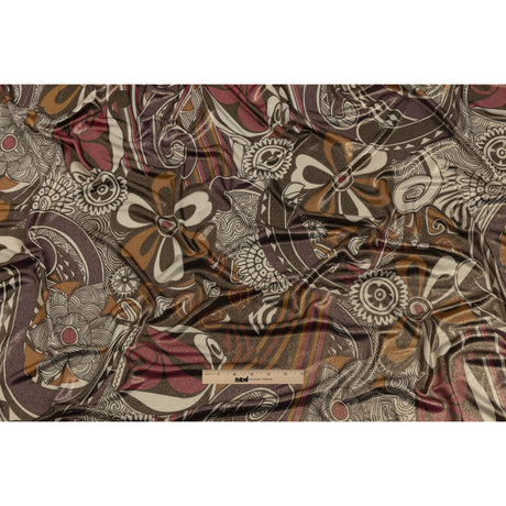Purple, Fuchsia and Goldenrod Retro Floral SIlk Jersey with Gold Foil