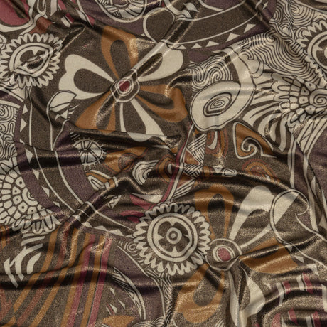 Purple, Fuchsia and Goldenrod Retro Floral SIlk Jersey with Gold Foil