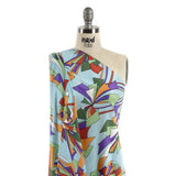Aqua, Purple and Green Geometric Explosions Silk Jersey