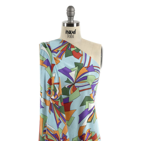 Aqua, Purple and Green Geometric Explosions Silk Jersey