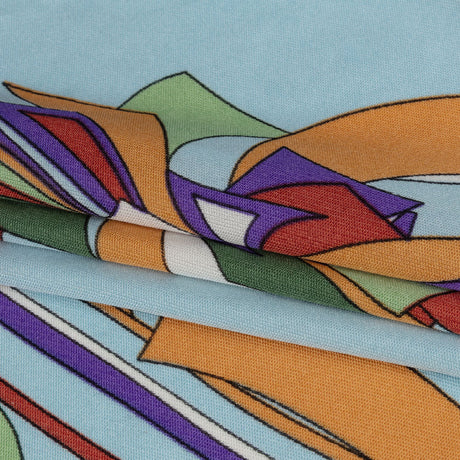 Aqua, Purple and Green Geometric Explosions Silk Jersey