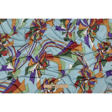 Aqua, Purple and Green Geometric Explosions Silk Jersey