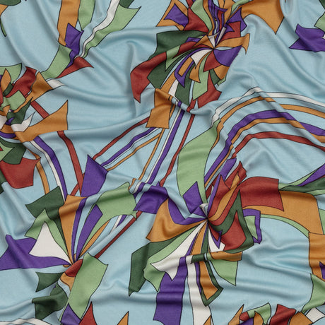 Aqua, Purple and Green Geometric Explosions Silk Jersey