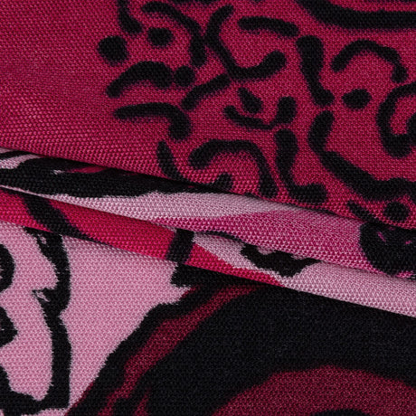 Bubblegum, Fuchsia and Wine Diamonds and Floral Outlines Silk Jersey