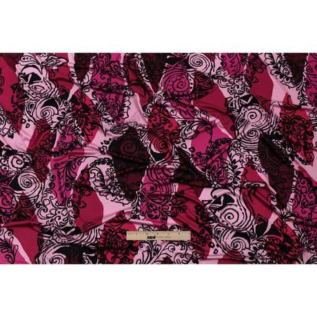 Bubblegum, Fuchsia and Wine Diamonds and Floral Outlines Silk Jersey