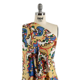 Blue, Tan and Brown Amoeba Medley Abstract Silk Jersey