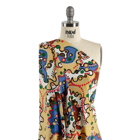 Blue, Tan and Brown Amoeba Medley Abstract Silk Jersey