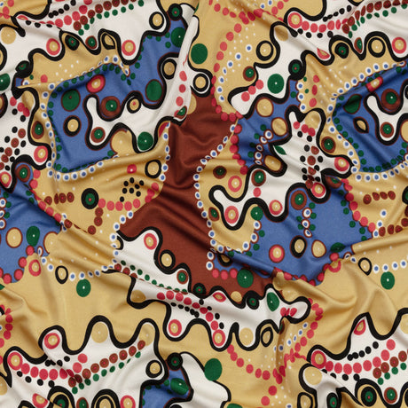 Blue, Tan and Brown Amoeba Medley Abstract Silk Jersey