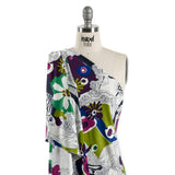 Magenta, Kiwi and Navy Flowers and Animal Sketches Silk Jersey