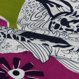 Magenta, Kiwi and Navy Flowers and Animal Sketches Silk Jersey