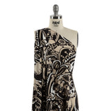 Chocolate, Tan and Whisper White Retro Flowers and Circles Silk Jersey