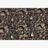 Chocolate, Tan and Whisper White Retro Flowers and Circles Silk Jersey