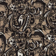 Chocolate, Tan and Whisper White Retro Flowers and Circles Silk Jersey