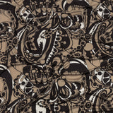 Chocolate, Tan and Whisper White Retro Flowers and Circles Silk Jersey