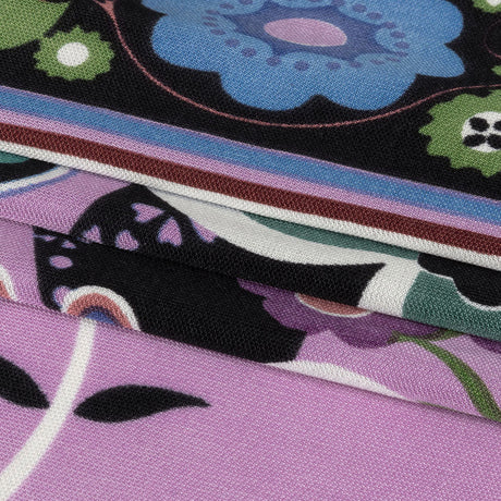 Lilac, Teal and Rust Floral Border Stripe Silk Jersey