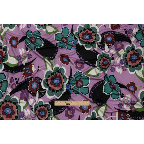 Lilac, Teal and Rust Floral Border Stripe Silk Jersey