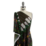 Brown, Green and Plum Waterlilies and Irises Border Silk Jersey
