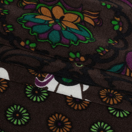 Brown, Green and Plum Waterlilies and Irises Border Silk Jersey