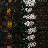 Brown, Green and Plum Waterlilies and Irises Border Silk Jersey